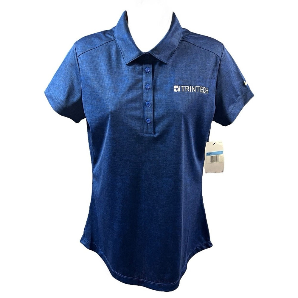 Nike Polo Golf Shirt M Blue Trintech Swoosh 5-Button Sporty Casual Modern NEW